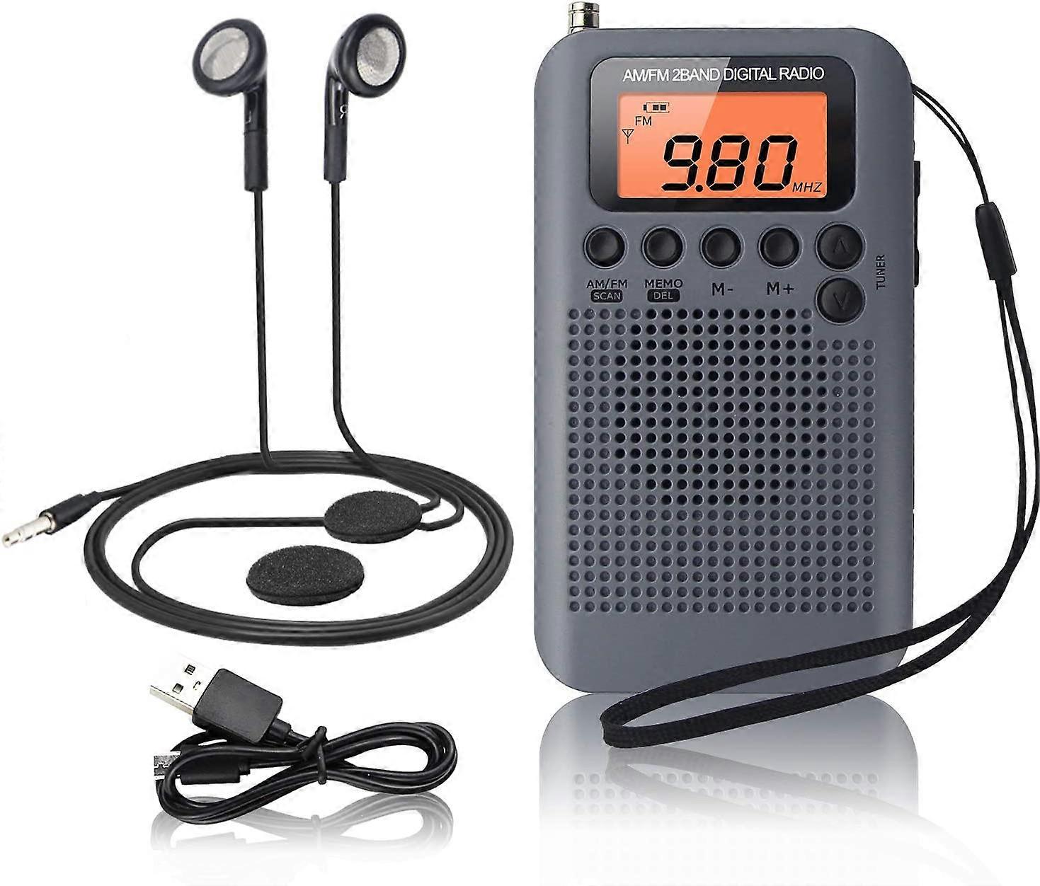 Portable Radio Mini Pocket Radio with Speaker FM/AM Digital Stereo DSP Receiver with Alarm Clock and Timer, Personal Radio with Headphones, Battery Po