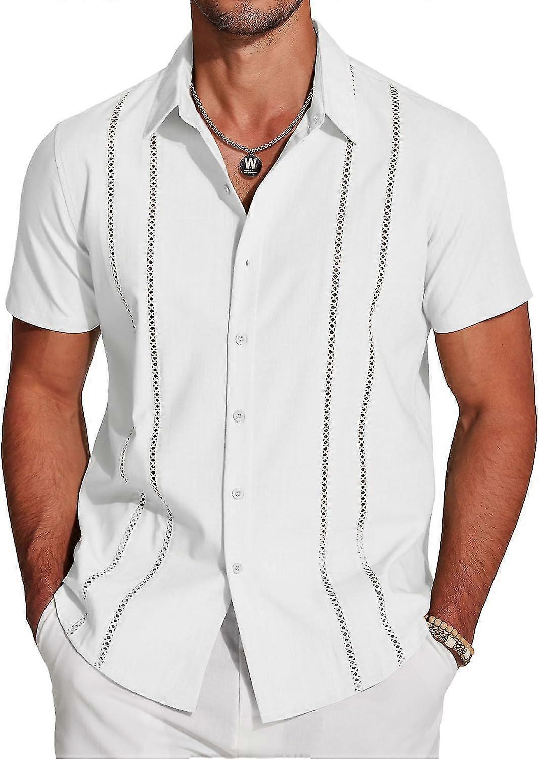 الرجال الكوبي غوايابيرا قميص قصيرة الأكمام زر أسفل القمصان عارضة الصيف الشاطئ الكتان القمصان-xdd