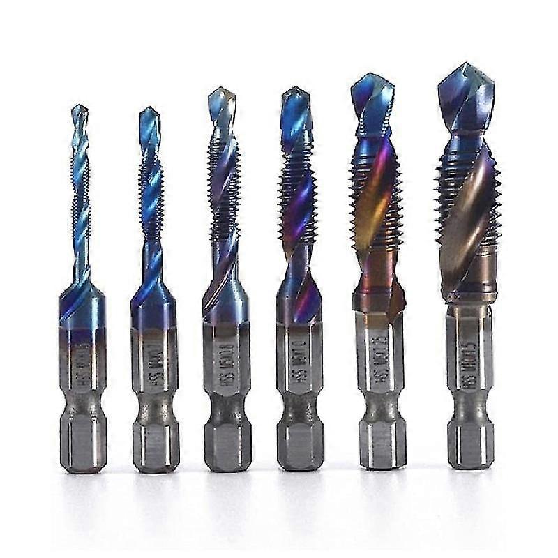 6PCS Bits Set HSS Combination Drill Bit Hexagon Shank Drill Compound Tap Suitable for Soft Metal Al