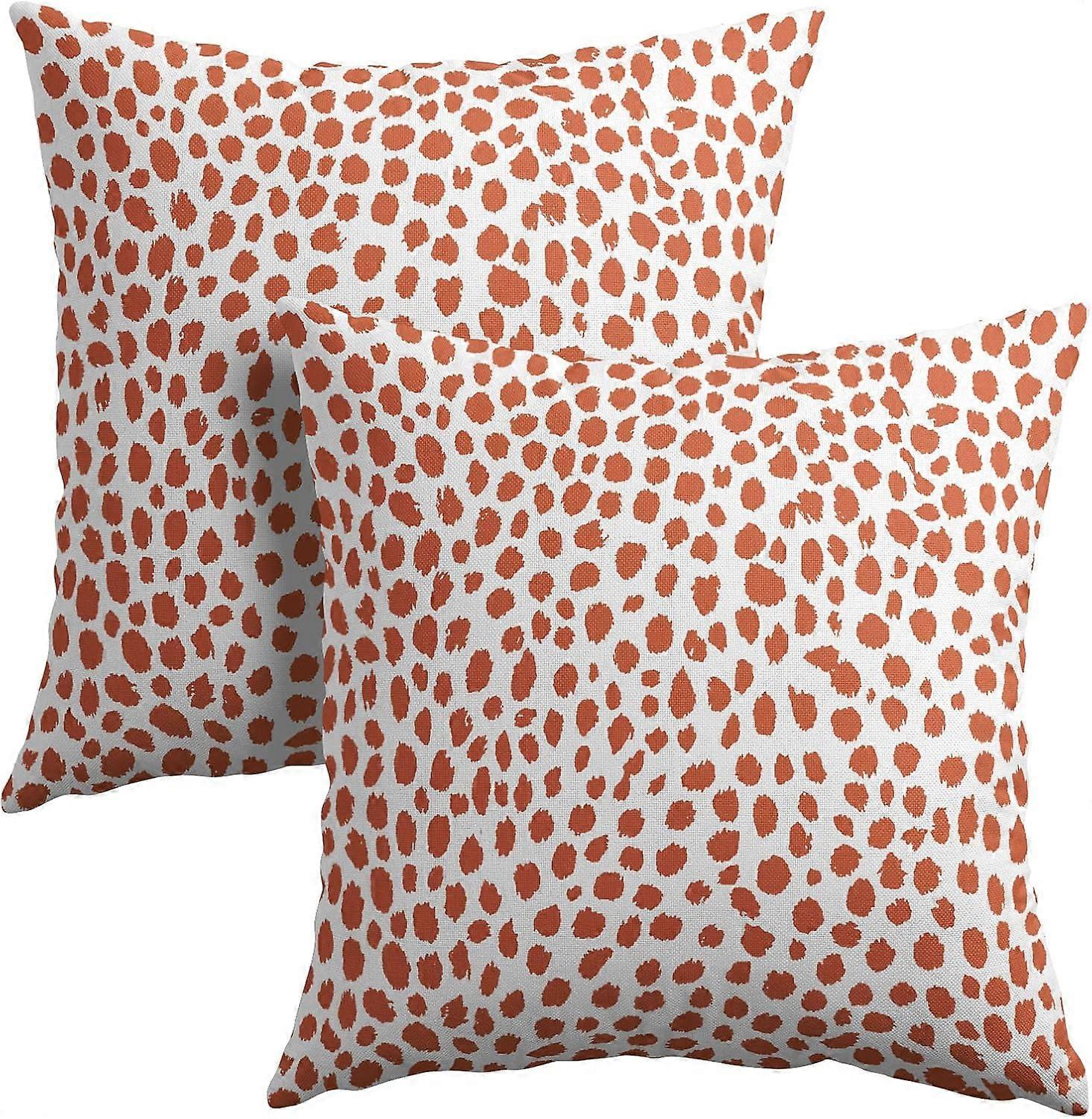 オレンジクリーム枕カバー18x18インチ自由奔放に生きるデザインポルカドットスロー枕カバー2つのモダンなブラシストロークプリント枕カバーコットンリネンクッションのセット