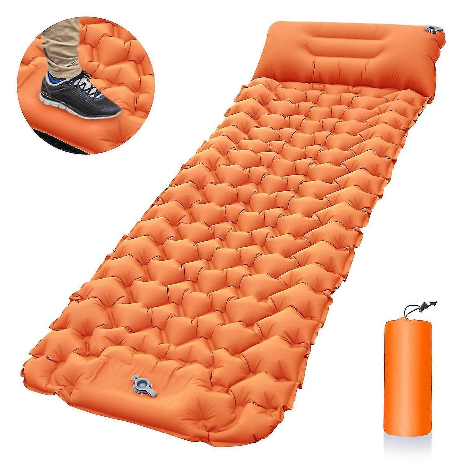 Matelas gonflable portable avec pompe à pied et oreiller pour camping, randonnée et plein air
