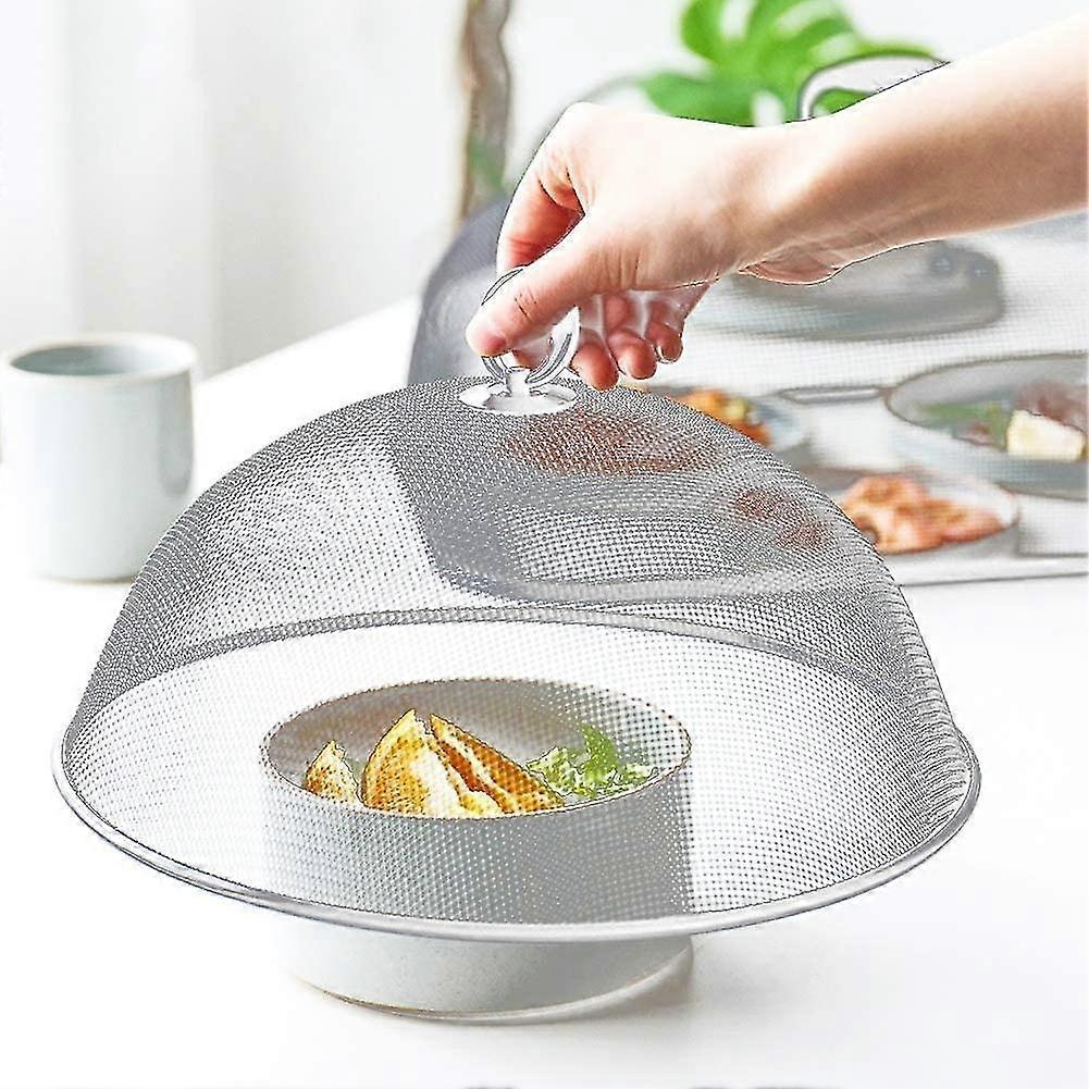 Food Cloches- 2 Round Metal Mosquito Repellent Fly Tent Dome Mesh Food Cover With Rotating Handle, Reusable Screen Net Protectors, White/30 X 13.5