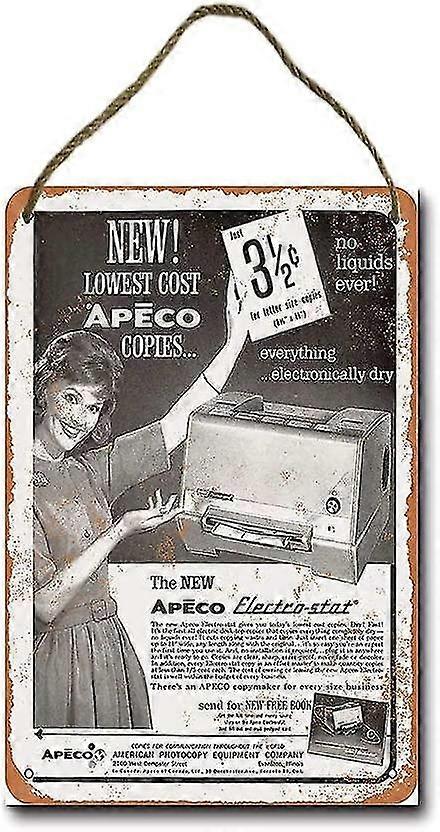 1963 Apeco Electro-stat Copier Primeira Dry Copier Retro Hanging Metal Sign 8x12 polegadas OU 12x16 polegadas Mod