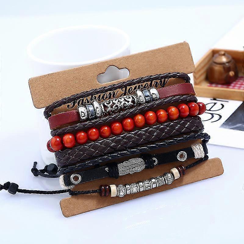 Set 4 Bratari Barbati, Piele Naturala\poliuretan, Multicolor