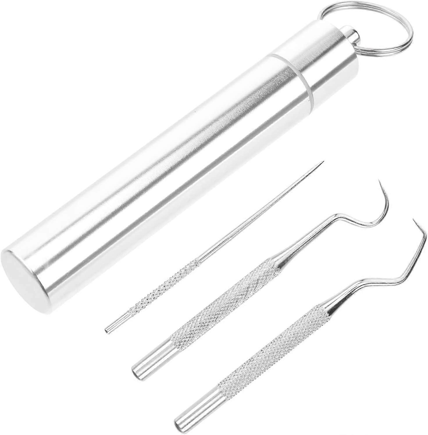 1 set/3 piece bagged toothpick holder keychain titanium toothpick metal toothpick holder outdoor camping and picnic toothpicks