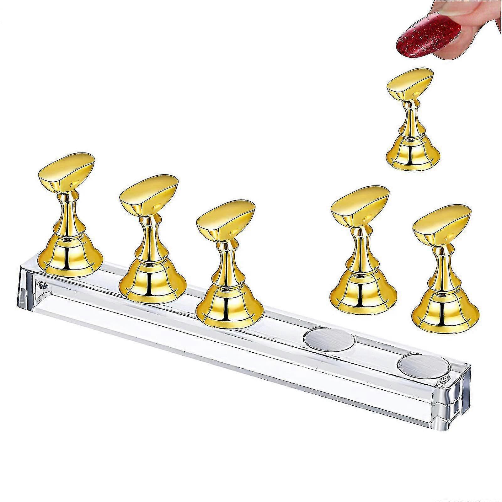 ネイルディスプレイスタンド、ネイルアートホルダー、DIYフィンガーネイルアートディスプレイスタンド偽ネイルチップマニキュアツール、ゴールド、5個