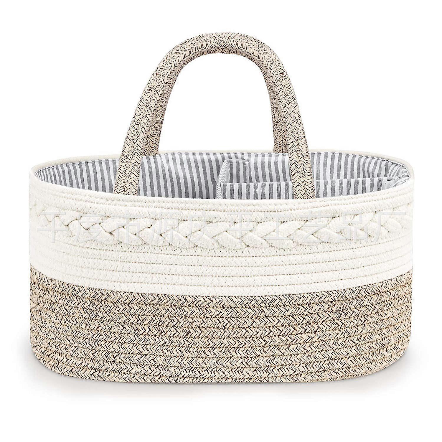 Baby Nappy Caddy Organiser, Multifunctional Portable Nappy Organiser Caddy, Pure Cotton Woven Rope Handmade Baby Caddy Organiser with 03 Removable Com