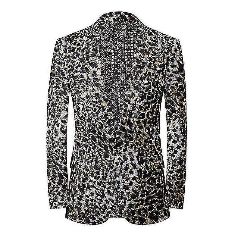 Men"s Fashion Slim Casual Suit Jacket Leopard Print Small Suit Top