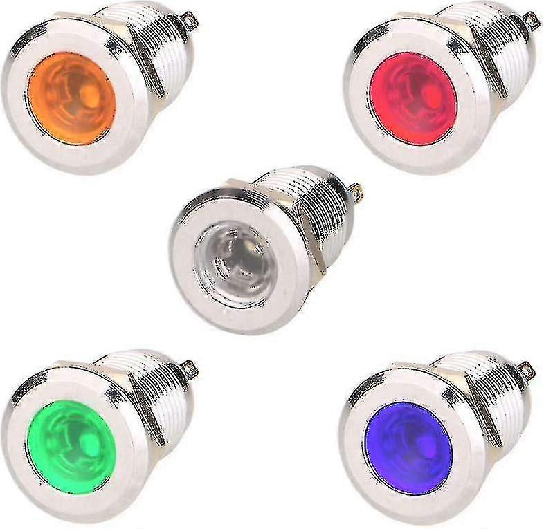 12mm rustfrit stål vandtæt LED indikatorlampe 5 stk 12V24VDC 5 farver