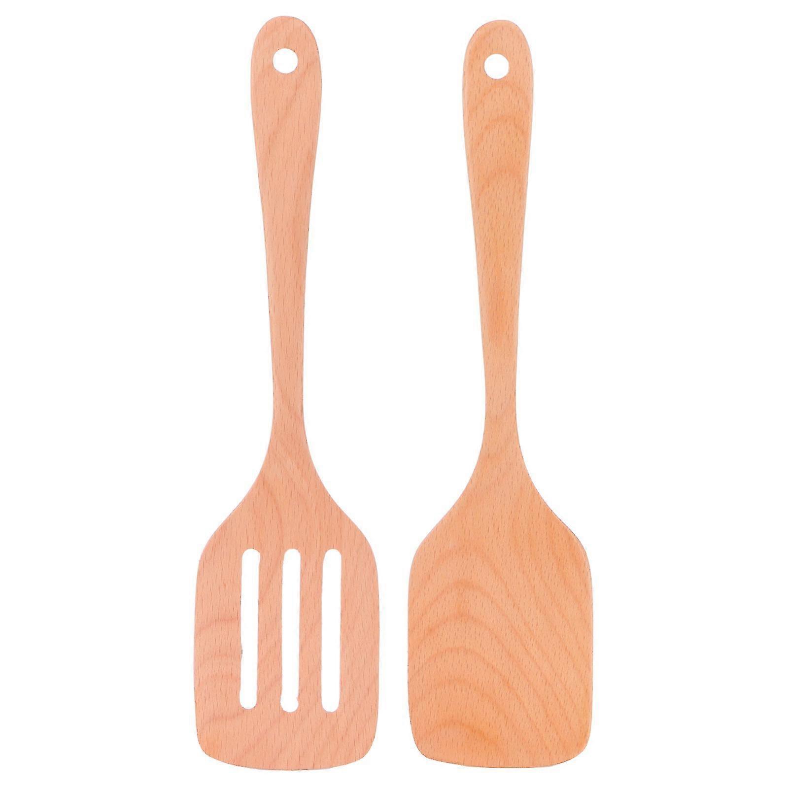 High Temperature Resistant Wooden Spatula Set - 2Pcs Environmentally Friendly Non-Stick Flat Spatulas for Home