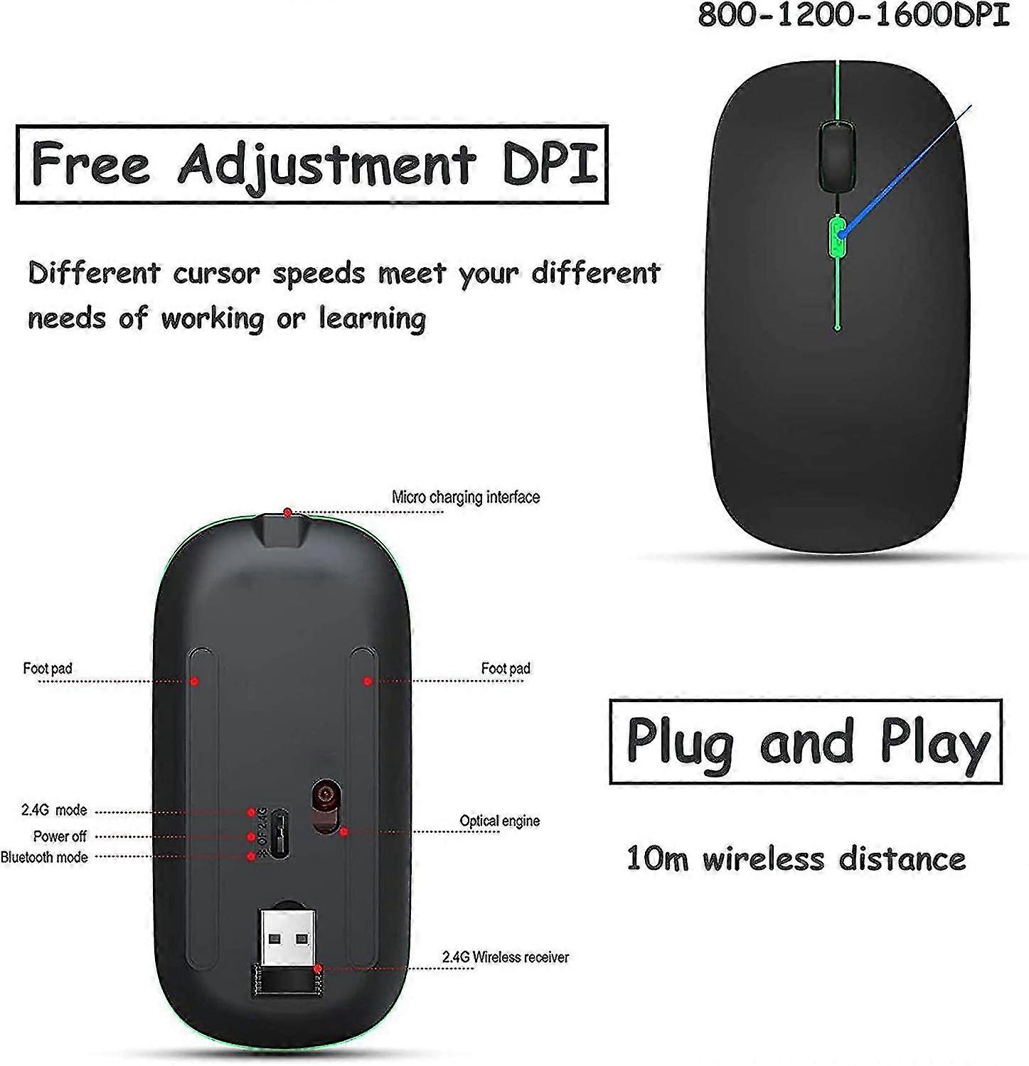 Wireless Mouse Led Rechargeable Silent For Pc Macbook,laptops,tablet