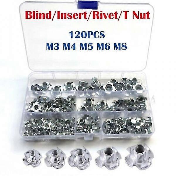 M3 M4 M5 M6 M8 Galvanized Four Prong Nut Speaker Nut T Nut Blind Fork Tee Nut Furniture Hardware 120 Pieces