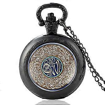 Clásico musulmán Dsign Silver Vintage Charm Cuarzo Reloj de bolsillo Hombres Mujeres Colgante de alta calidad Collar Horas Reloj Regalos