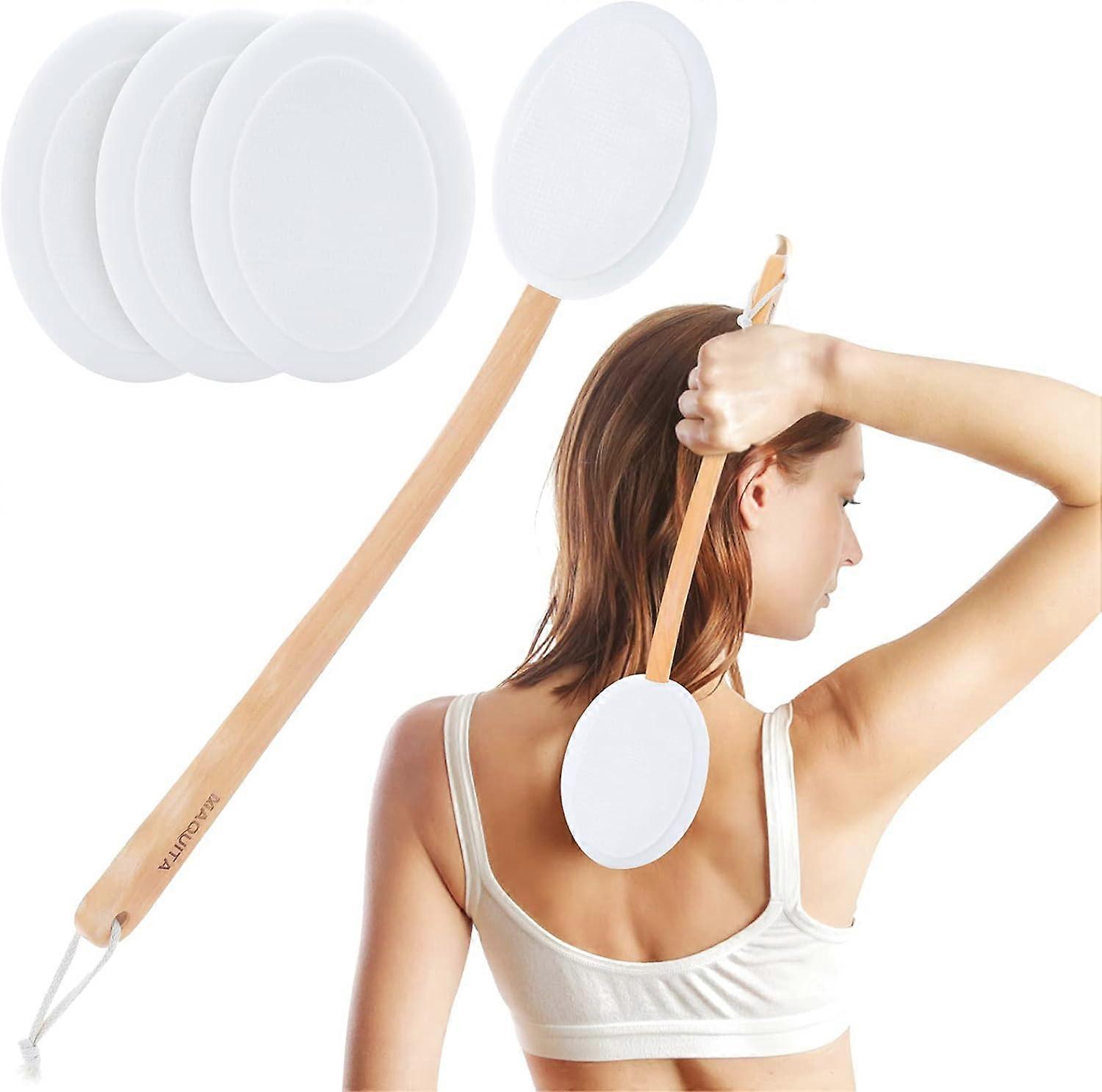 Back Cream Applicator, 2 in 1 Body Brush, Long Range Handle with 3 Pads, Back Brush, Convenient for Self-Application, Portable Travel Back Scrubber