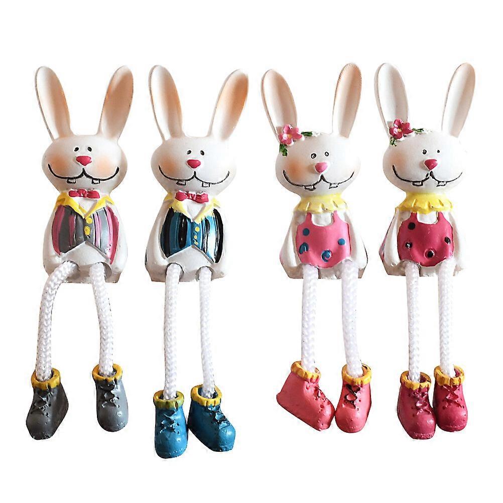 4Pcs Bunny Dolls Adornment Desktop Resin Artware Decorative Ornaments for Home