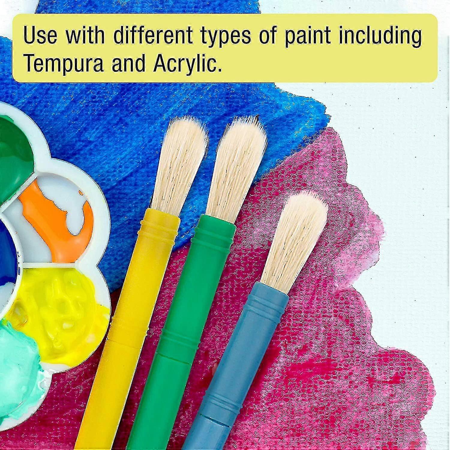 10 Piece Large Round Chubby Hog Bristle Children's Tempera And Artist Paint Brushes