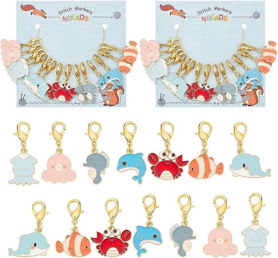 28 Pcs Sea Animal Stitch Markers Whale/Cuttlefish/Crab Enamel Crochet Stitch Marker Charms Removable Lobster Clasp Locking Stitch Marker for Knitting