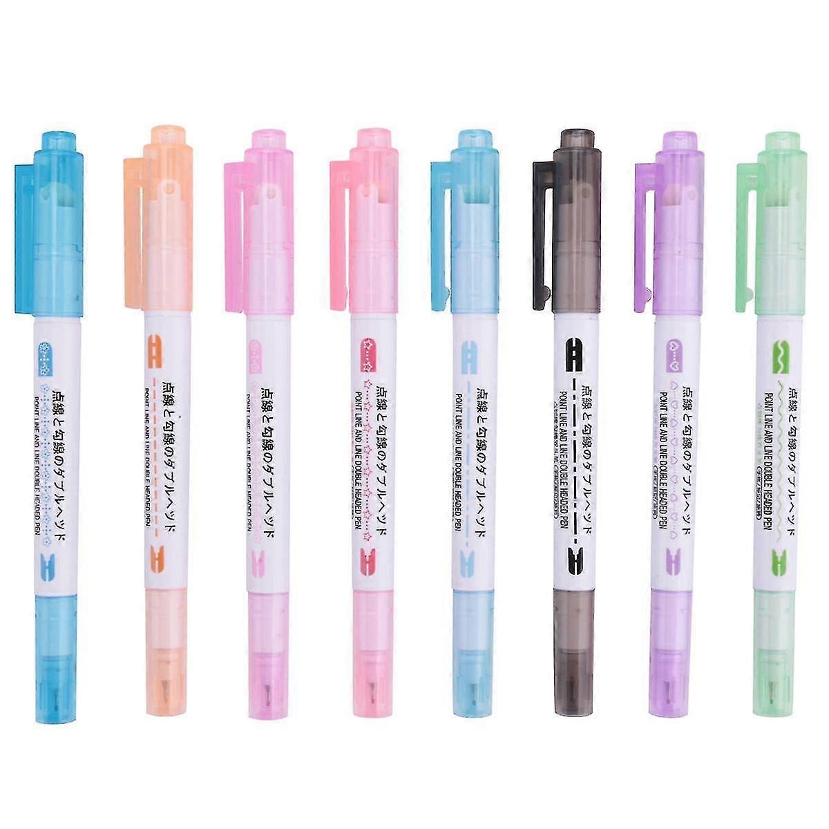 8 Piece Pen Set Dual Tip Linear Color For Diary Paper 8 Colors Shape