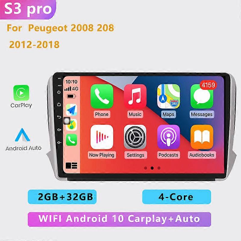2din 4+64G auto Android radio multimedia player carplay GPS navigation NO DVD For Peugeot 2008 208 2013 2014 2015 2016-2017