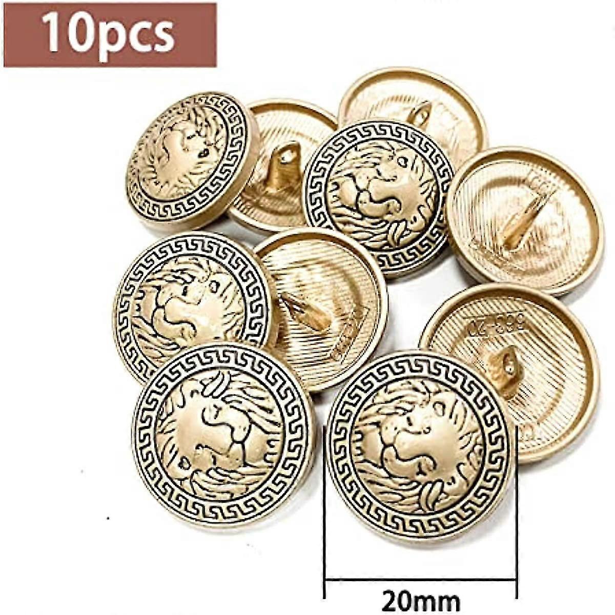 Metallschaft Knopf Löwenkopf geprägtes Anzughemd DIY Knöpfe Packung mit 10 Stück, golden 20mm Durchmesser