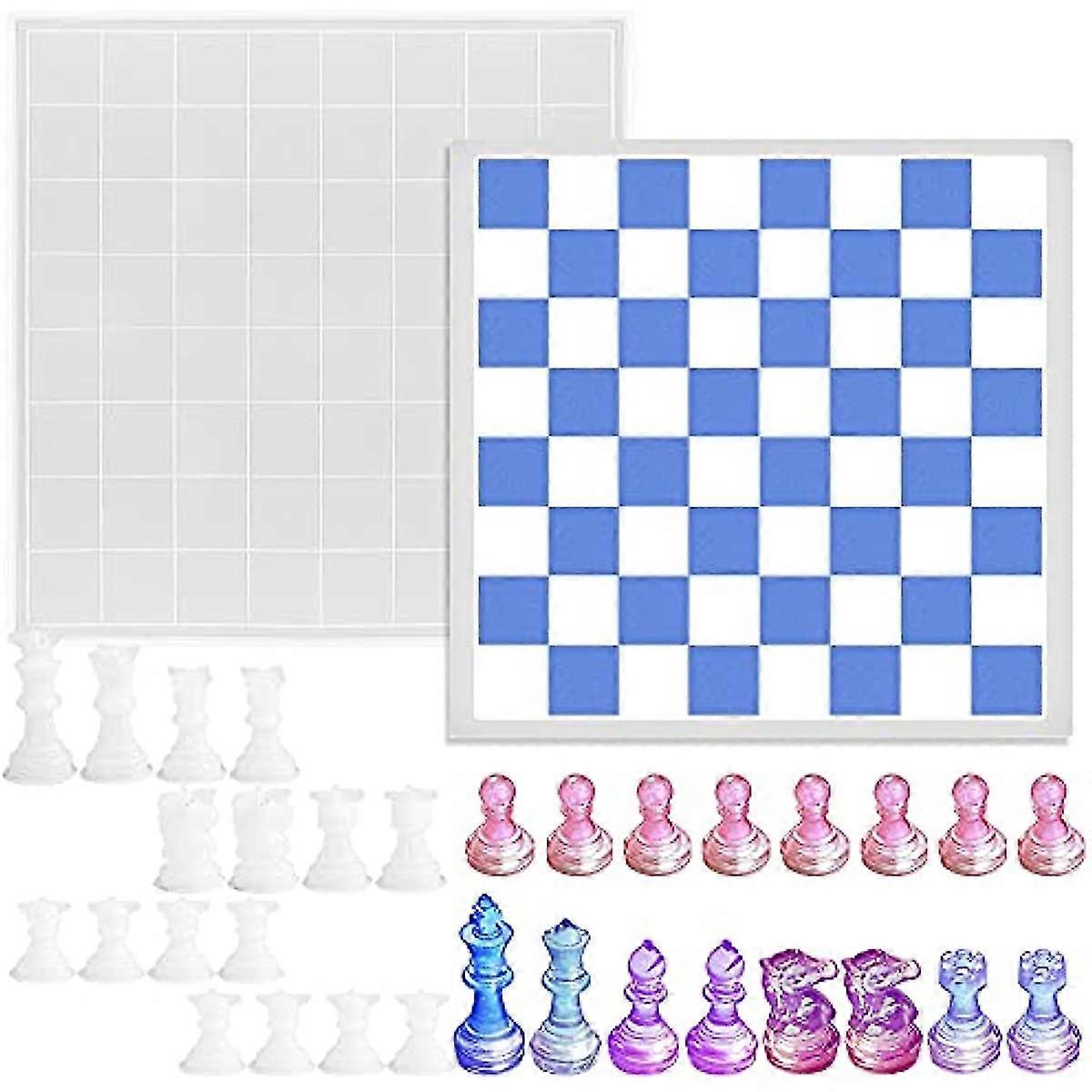 2PCS Chess Sets Resin Silicone Mold, 1PC Checker Resin Mold And Checker...