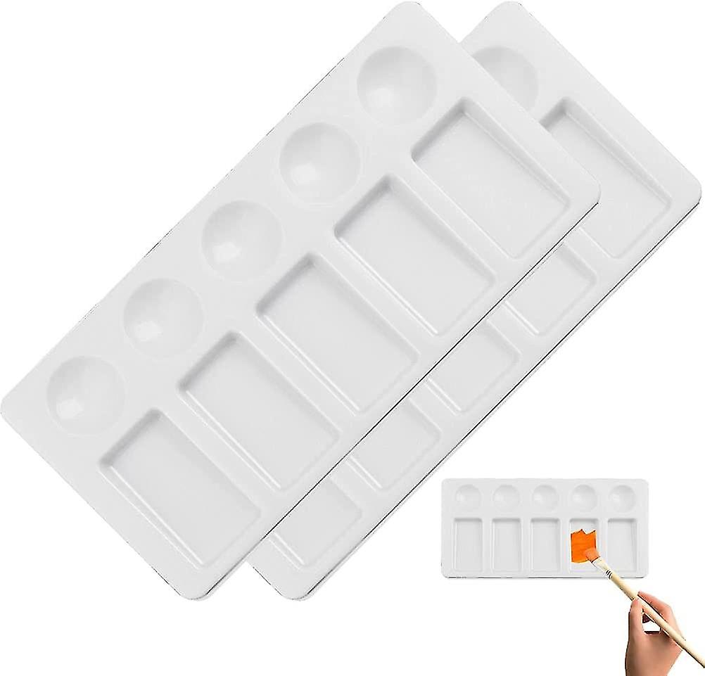 2pcs Paint Palette Rectangular Mixing Tray 10 Well Flat Gouache Wet Palette For Watercolor Oil Art Painting