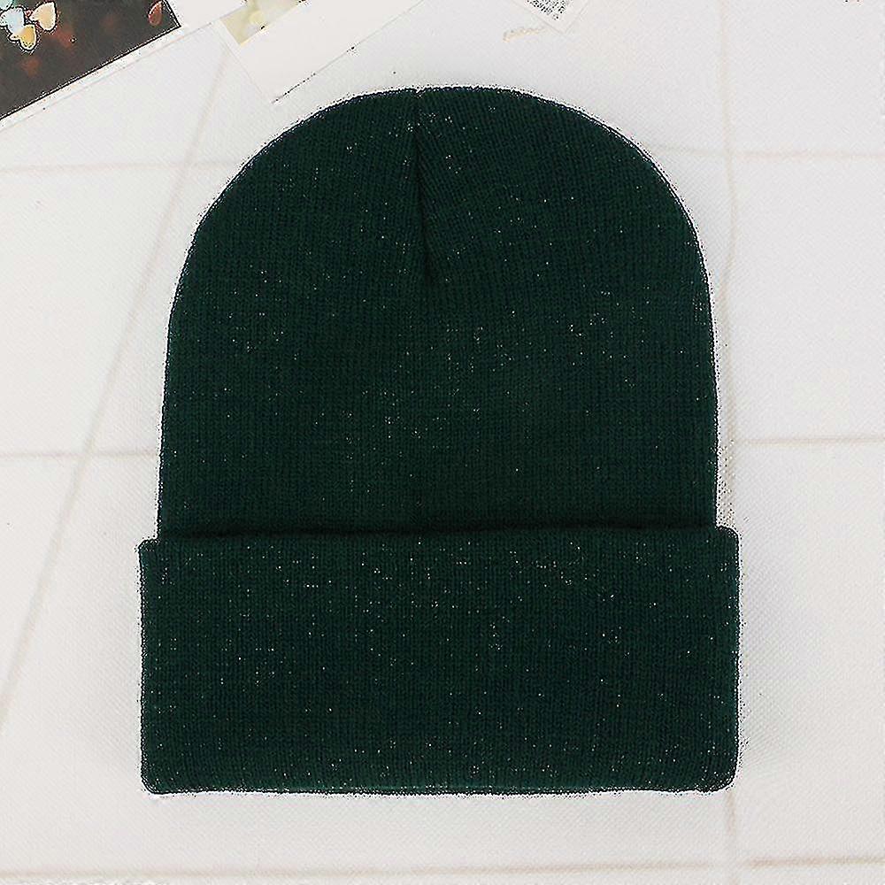 Unisex Solid Wool Knit Autumn, Winter Warm Capdark Green
