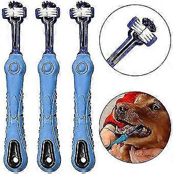 Pet Dog Toothbrush Teeth Care - Three Heads Toothbrush - Vets And Groomers Recommended (blue)