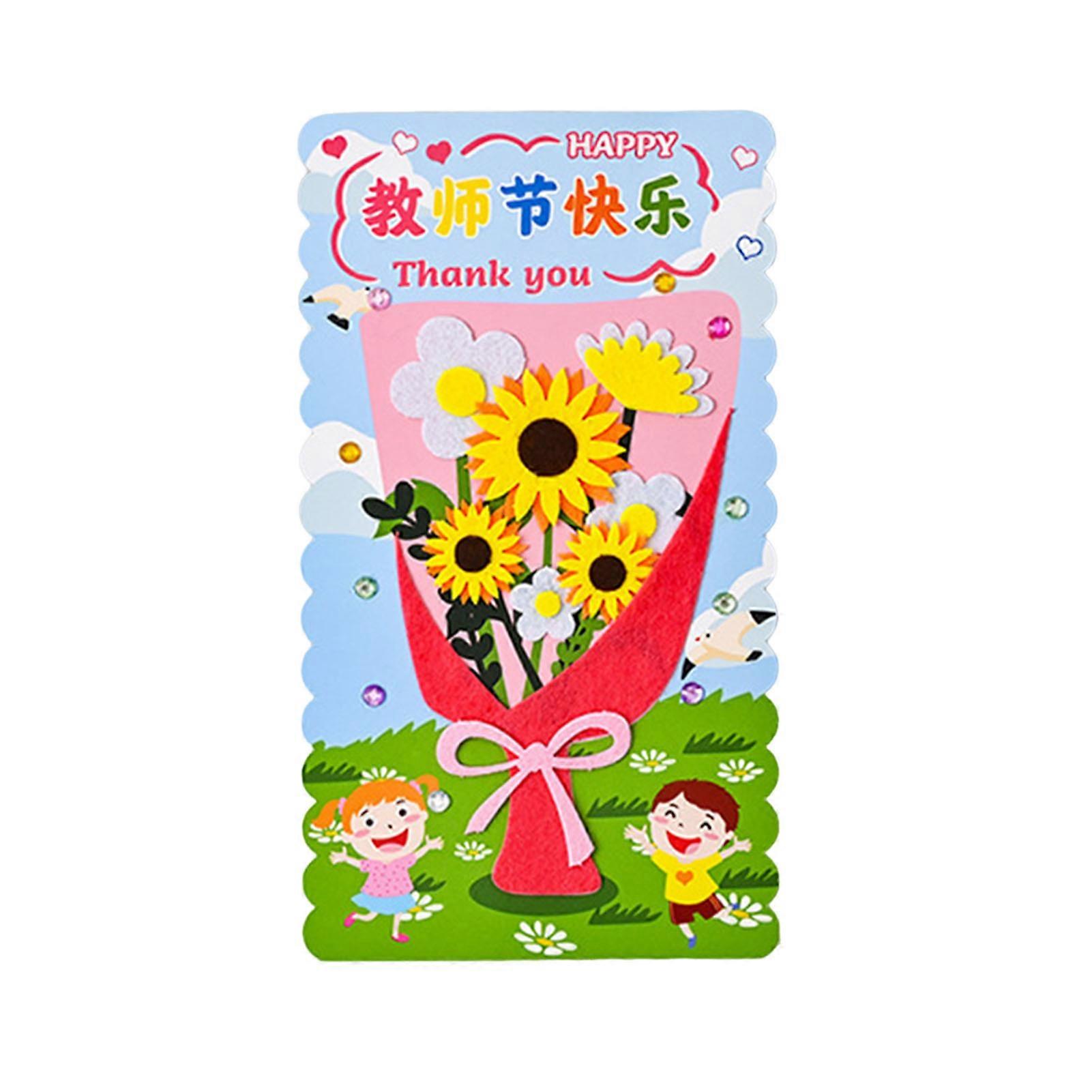 DIY Handmade Greeting Card Kit LED String Light Simulated Flower Greeting Card with Handbag for Birthday Teacher's Day