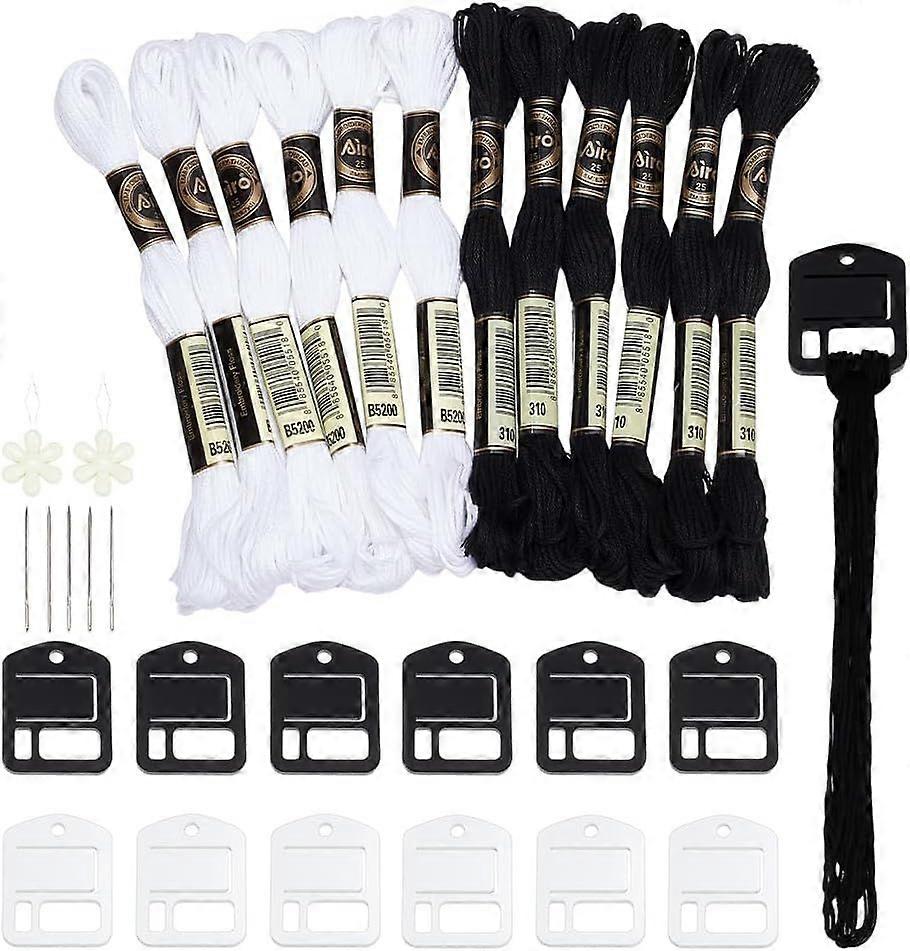 31pcs Sewing Kits Black and White Color Thread and Bobbin Organizer Tool Kit Acrylic Embroidery Floss Threading Device for Craft DIY Cross Stitch Thre