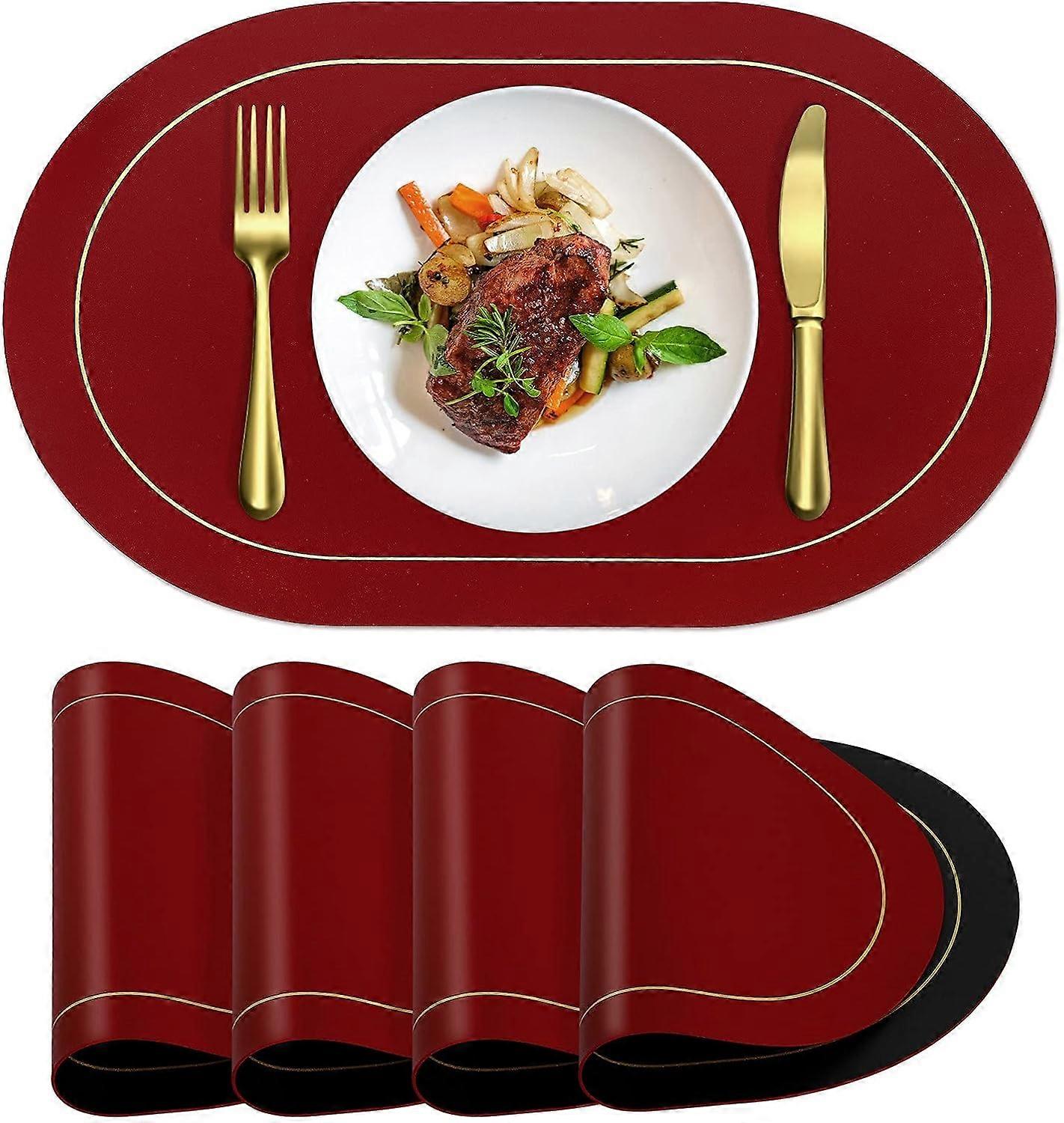 Faux Leather Placemats Set of 4, Double-Sided Washable Table Mats, Durable Non-Slip Dining Accessories in Multiple Colors