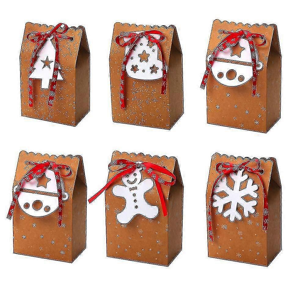 6pcs Gift Boxes Baking Biscuits Christmas Candy Case Kraft Paper Party Supplies Candy Container Swee