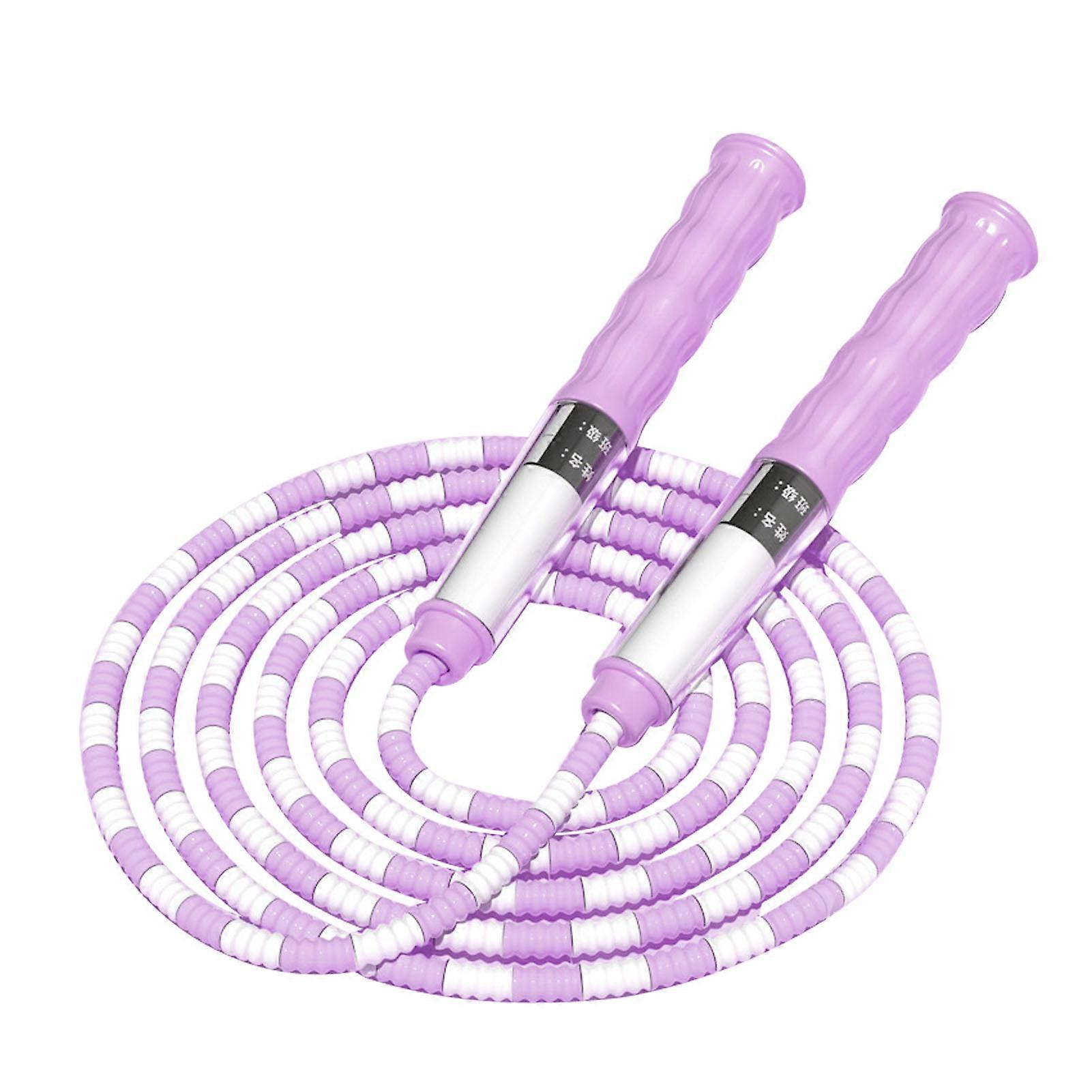 Jump Rope Adjustable with Name Tag Anti Slip Handle Grip Soft Pattern Tube Wrapped Skipping Rope for Kids Fitness Exercise Purple