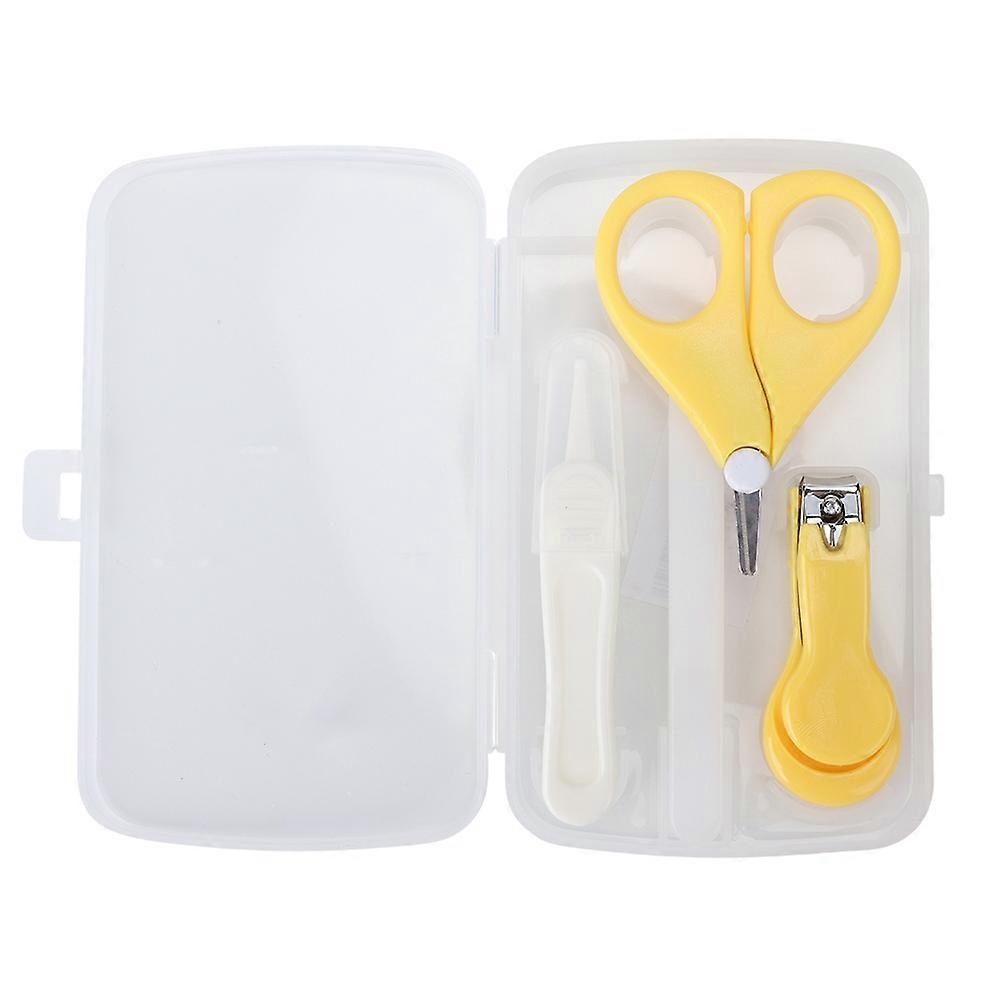 Four Piece Set Plastic Baby Nail Scissors Nail Clipper Set Multi-Functional(Yellow)