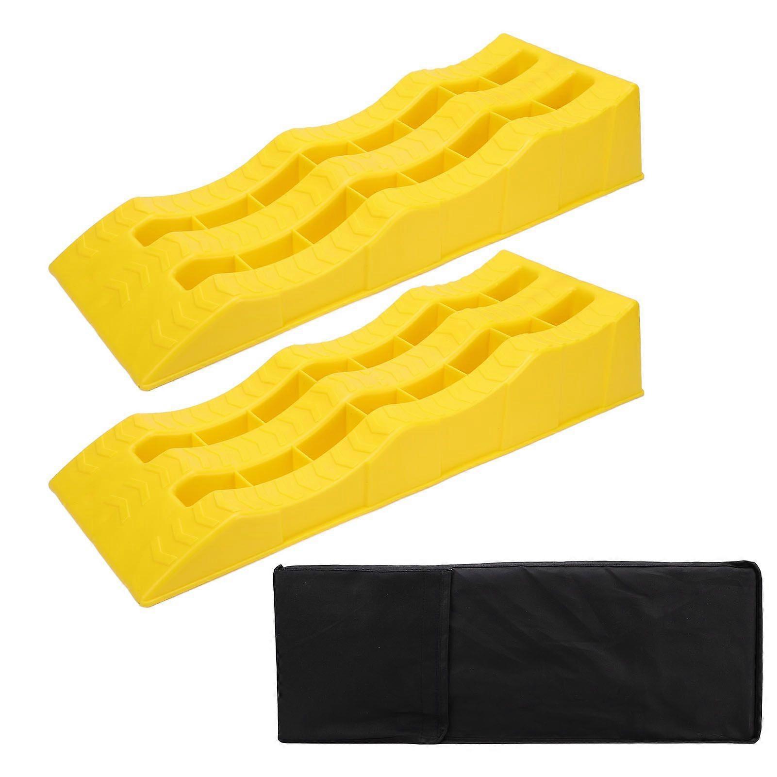 2PCS Automotive Leveling Ramp 7716LBS Capacity 3 Different Height Long Lasting Use for Travel Trailer RV Truck Yellow MK576