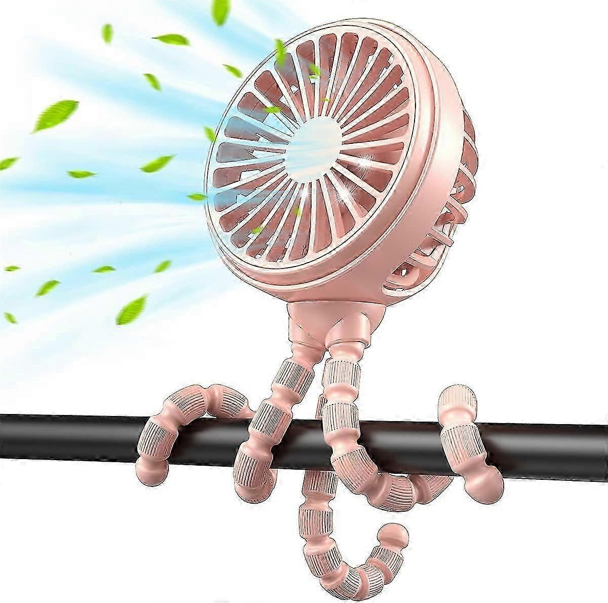 Mini Ventola per Passeggino Clip-on per Bambino, Piccola Ventola Portatile Ricaricabile e Portatile, Ventola di Raffreddamento USB con 3 Velocità Regolabili e Treppiede Flessibile per Tra