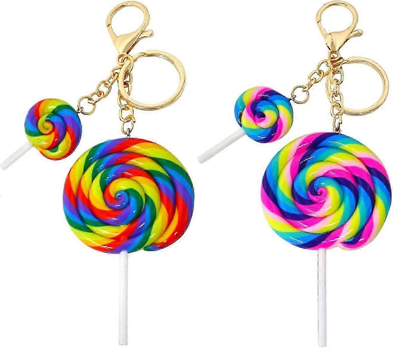 2Pcs Colorful Lollipops Keychains Imitated Candy Food Charms Keyrings Keyfob