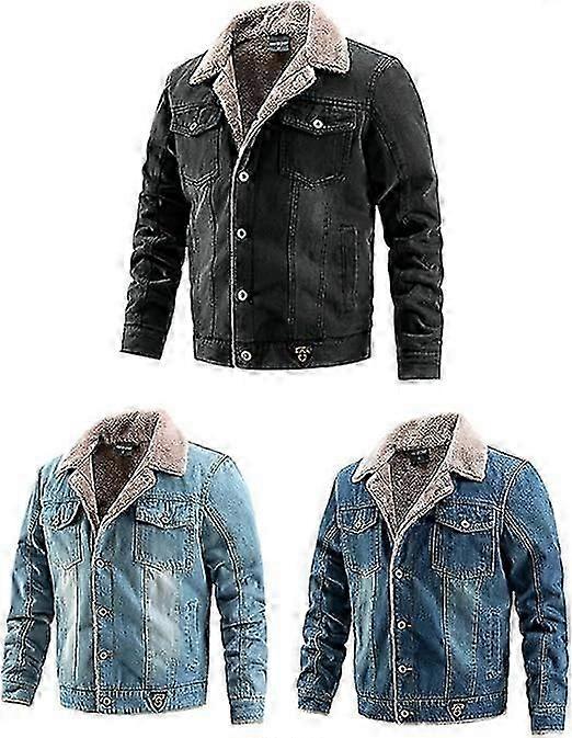 Men's Plush Denim Jacket Winter Denim Jacket Windproof Casual Jacket