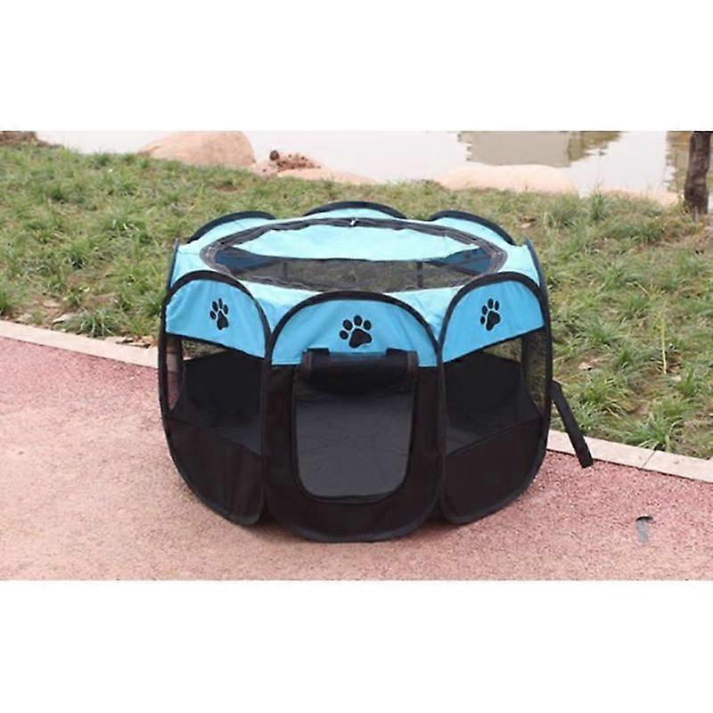 91*91*58cm Dog Playpen Puppy Playpen Enclosure for Dogs Cats Foldable Use Indoors and Outdoors Blue