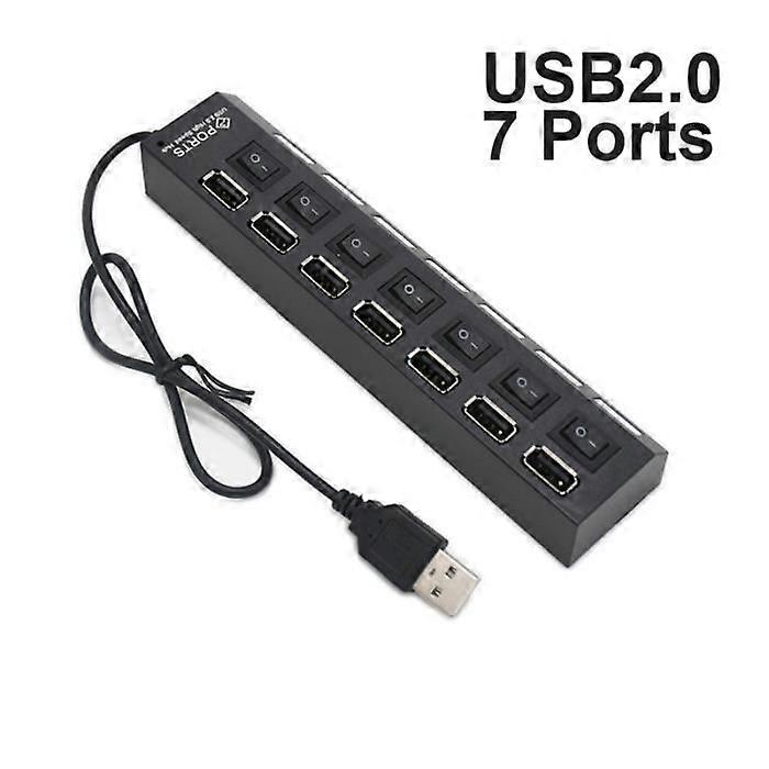 USB 3.0 Hub - AIHONTAI - 7 Ports - Compatible with Macbook Air - Black Color - Computer Accessories