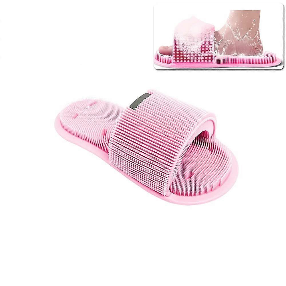 Shower Foot Scrubber Soft Silicone Exfoliating Slipper With Non-Slip Suction Cups For Circulation Pink 1Pc Unisex