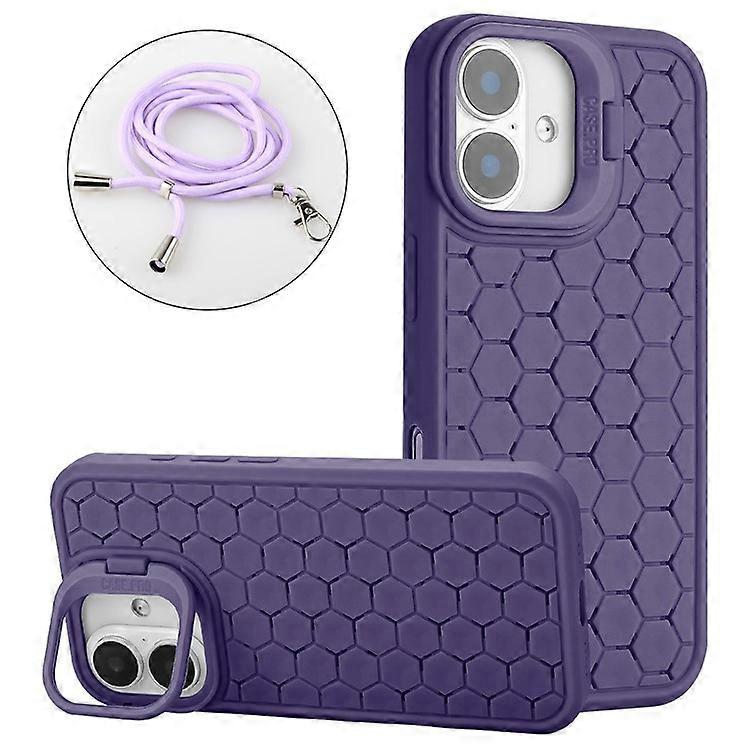 Compatible For iPhone 16 TPU Case Kickstand Heat Dissipation Phone Cover with Lanyard