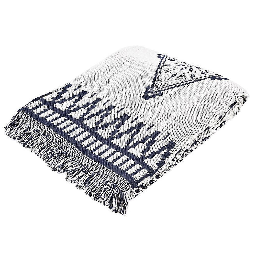 Double Sided Cotton Woven Couch Throw Featuring Decorative Tassels