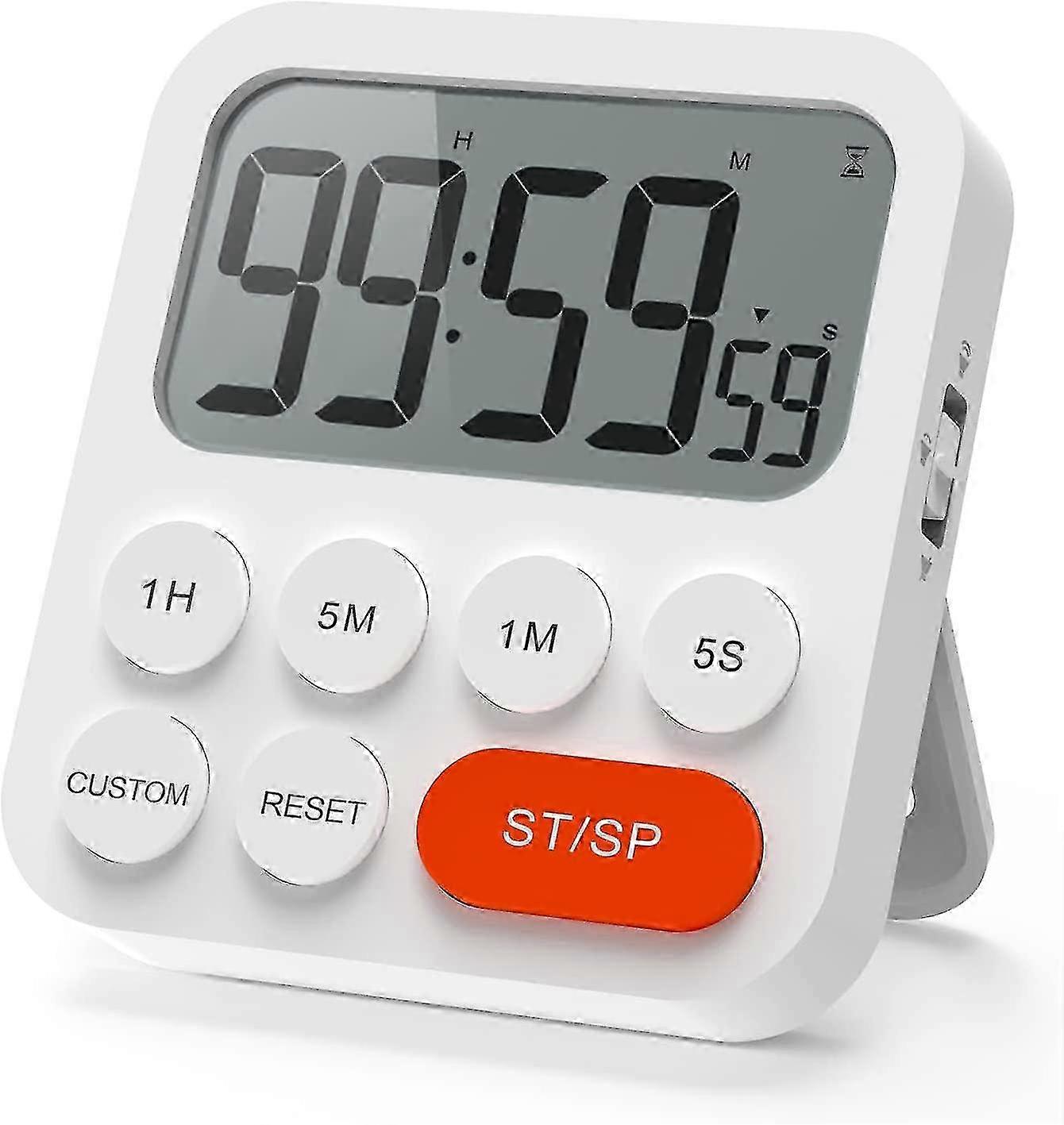 Digital Stopwatch Timer with Clock, Magnetic Back, 3-Level Volume Control, and LCD Display