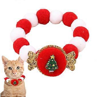 Plüsch gefüttertes Hunde Winterhalsband, warm und weich für kleine mittlere Hunde Katzen süße Welpen Kätzchen Kleidung (Rot Grün)