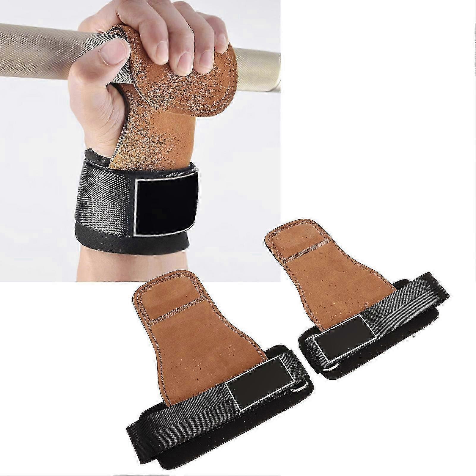 Vektløfting Grep med håndleddsstropper Cowhide SBR Full Palm Protection Håndleddet Support Markløft Grip for Bodybuilding styrketrening