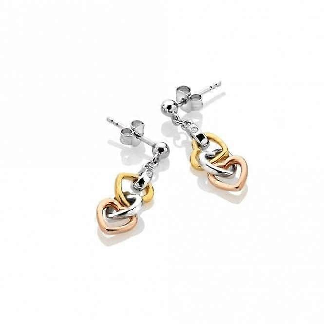 Sterling Silver Rose Gold & Gold Plated Trio Triple Heart Earrings DE703