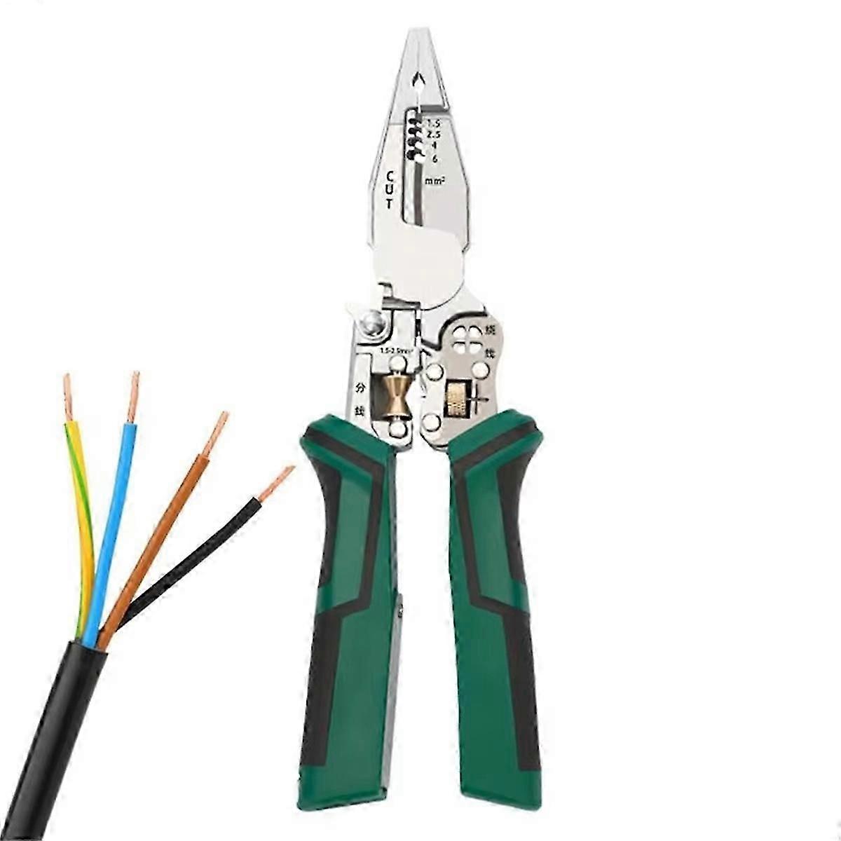 Wire Cutter Tool 10 in 1 Electrical Cable Stripper Plier Voltage Tester Scissors with Electricity Measurement Function