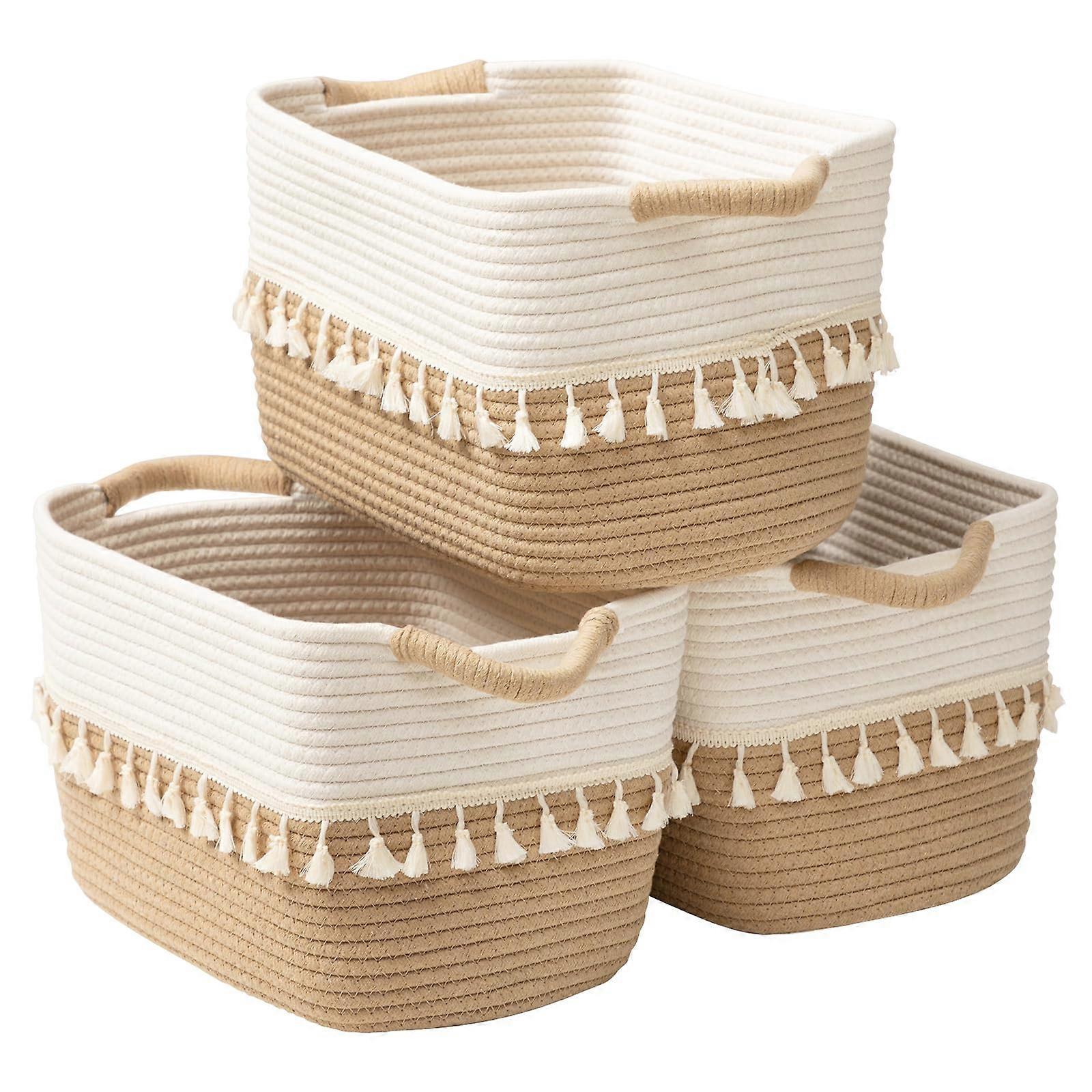Bohemian Style Cotton Rope Storage Boxes – of Set 3 for Books and Plants