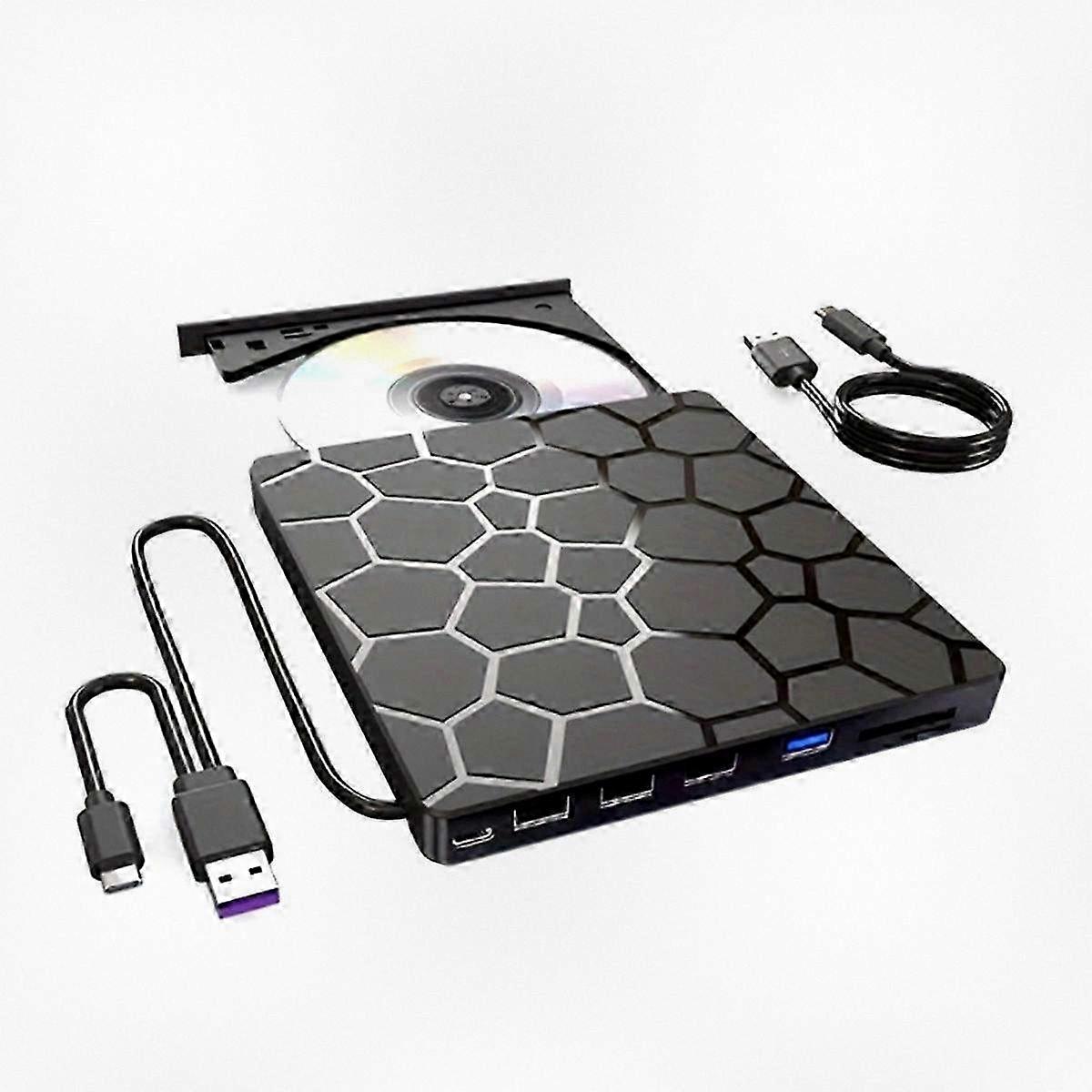 Portable USB 3.0 Type-C Slim DVD RW Drive with 7-in-1 Multi-Interface for Laptop & PC - CD/DVD Burner Reader Writer